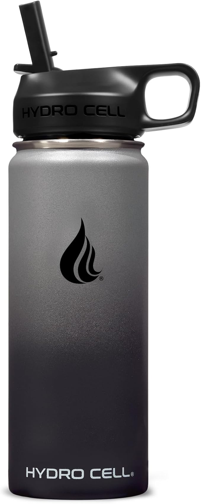 HYDRO CELL Stainless Steel Insulated Water Bottle with Straw - For Cold & Hot Drinks - Metal Vacuum Flask with Screw Cap and Modern Leakproof Sport Thermos for Adults (Graphite/Black 18oz)