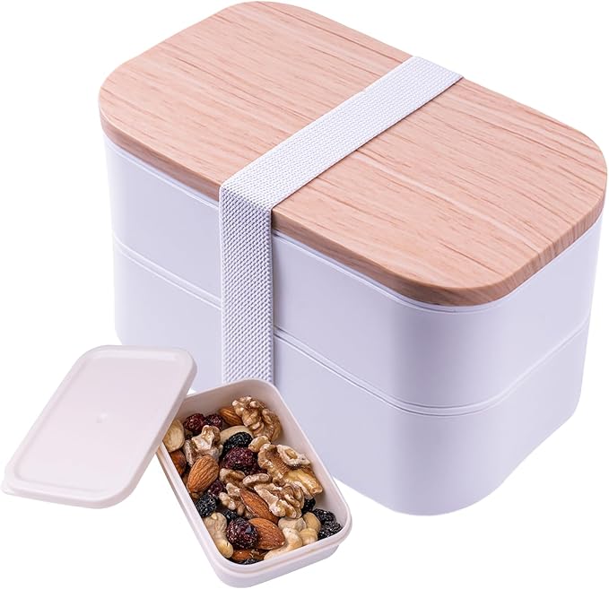 Bento Box Adult Lunch Box with lunch bag, Japanese Lunch Box Containers for Adult, Bento lunch Box with Leakproof 54OZ White without bag