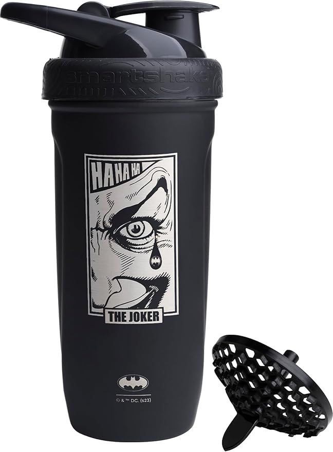 Smartshake DC COMICS Reforce Stainless Steel Protein Shaker Bottle 900 ml | 30 oz - Leakproof Screw-on Lid - BPA Free – Unisex - Non Insulated - The Joker Logo