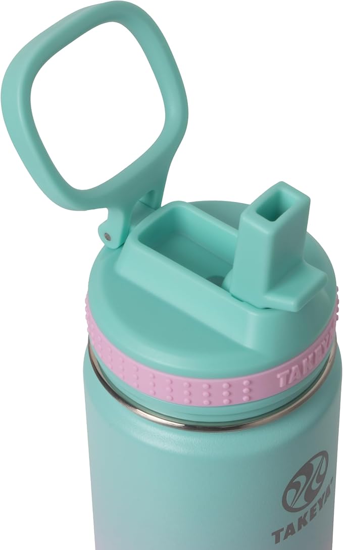 Takeya Actives Water Bottle with Straw Lid - Durable & Easy-Care Water Bottle with Stainless Steel Insulation - BPA-Free Lid with Carry Handle & Straw - Dishwasher-Safe - 18 oz, Ombre Dream