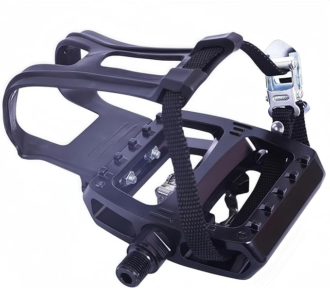 YBEKI Professional SPD/Toe Clip Spin Bike Pedals and Straps for Indoor Exercise Cycling & Peloton/Schwinn/Sunny/Bikes Compatible, 9/16" Axle with Sealed Bearings + 12-Month Warranty