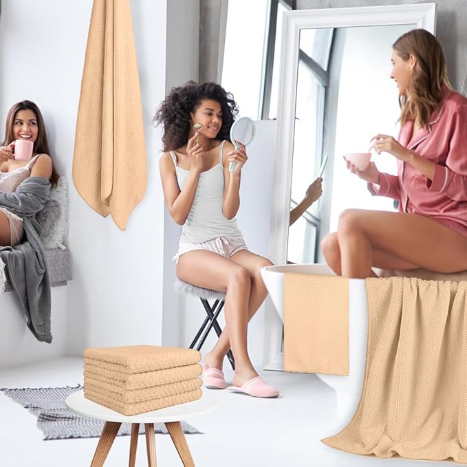 HOMEXCEL 8 Piece Bath Towel Set, Microfiber Bathroom Towel - 2 Bath Towels, 2 Hand Towels, and 4 Wash Cloths, Super Soft, Highly Absorbent Towels for Bathroom, Gym, Hotel, and Spa (Brown)