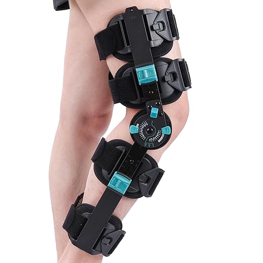 Hinged Rom Knee Brace, Adjustable Post Op Knee Immobilizer for Recovery Stabilization, ACL, MCL and PCL Injury, Medical Orthopedic Support Stabilizer After Surgery for Left and Right Leg