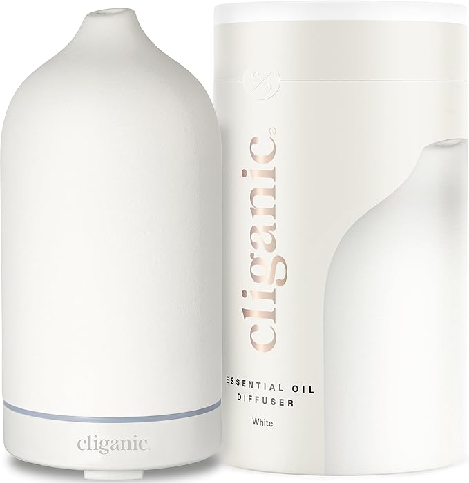 Cliganic Ceramic Diffuser (White), 100ml Ultrasonic for Essential Oils Aromatherapy, Home & Office