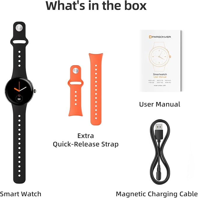 Parsonver AMOLED Smart Watch for Men Women, Always-On Display Fitness Tracker, Answer/Make Calls, 2 Quick-Release Bands, Heart Rate Sleep Monitor, 120+ Sports Modes Pedometer for Android iPhone, Black