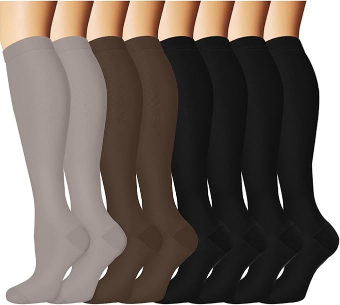 Graduated Copper Compression Socks for Men & Women Circulation 8 Pairs 15-20mmHg - Best for Running Athletic Cycling