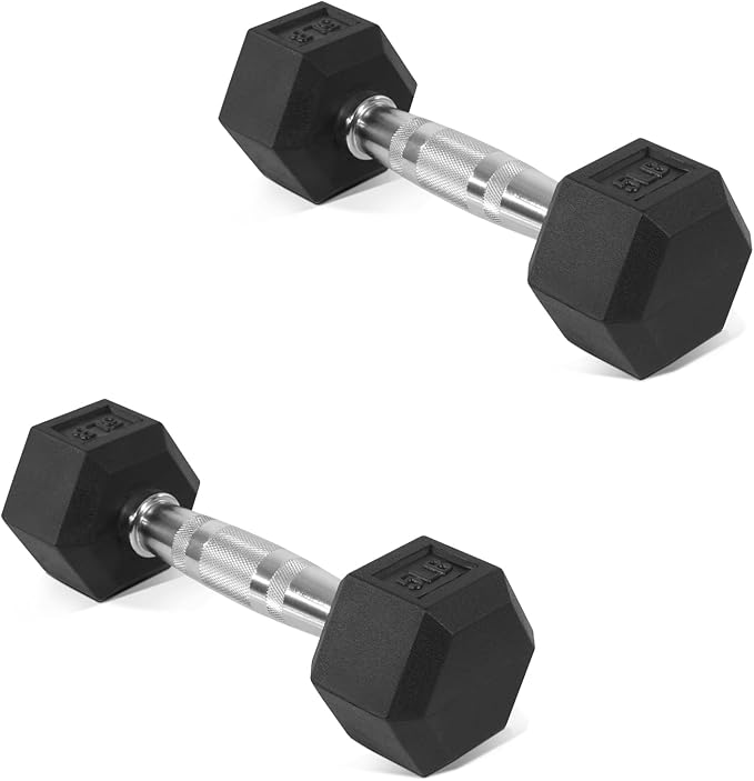 Hex Rubber Coated Dumbbells Hand Weights Pairs for Exercises and Fitness and Home Gym, Pairs