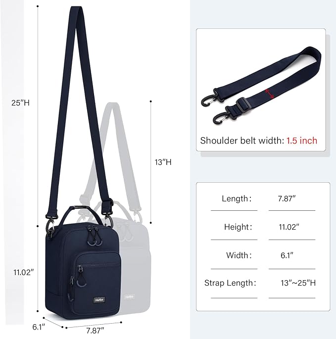 Insulated Lunch Bag with Adjustable Shoulder Strap, Lunch Box for Women Men, Reusable Portable Lunchbox for Office Work Picnic (Navy Blue)