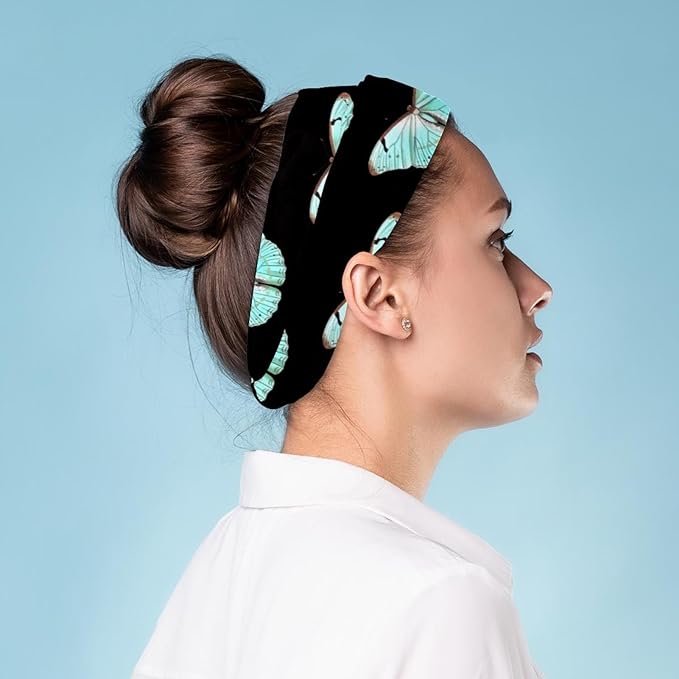 Butterfly on Black Background Headbands for Women, Fashion Wide Headband Hair Wrap for Daily Use Sport Yoga Running