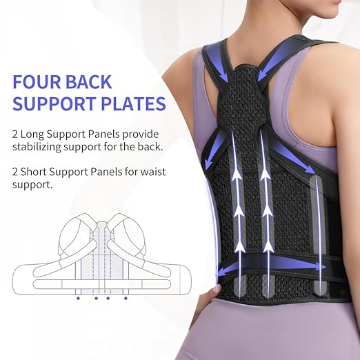 Fit Geno Back Brace Posture Corrector for Women and Men, Shoulder Straightener, Adjustable Full Back Support, Upper and Lower Back Pain Relief - Scoliosis, Hunchback, Hump, Thoracic, Spine Corrector (black, Large)
