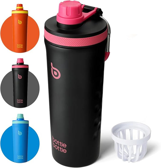 BOTTLE BOTTLE 26 oz Insulated Shaker Bottle Insulated Water Bottle for Men and Women Protein Shaker Bottles for Gym Water Cup black