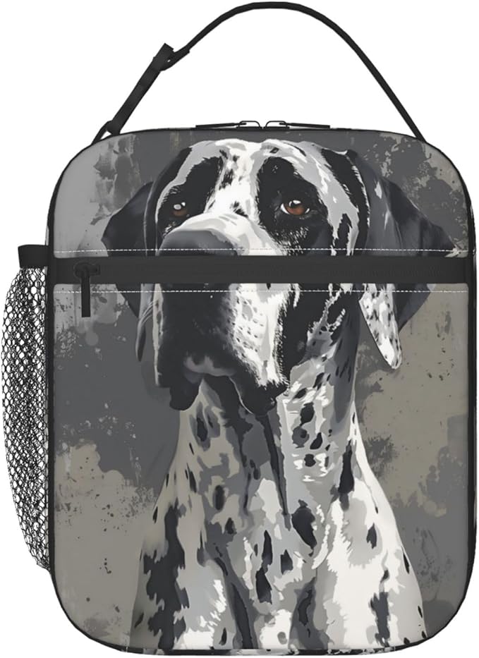 Great Dane Portrait Insulated Lunch Box, Reusable Thermal Lunchbox with Black and White Artistic Dog, Portable Handbags for Office, Beach, Camping, Road Trip, Hiking, Gifts for Pet Lovers