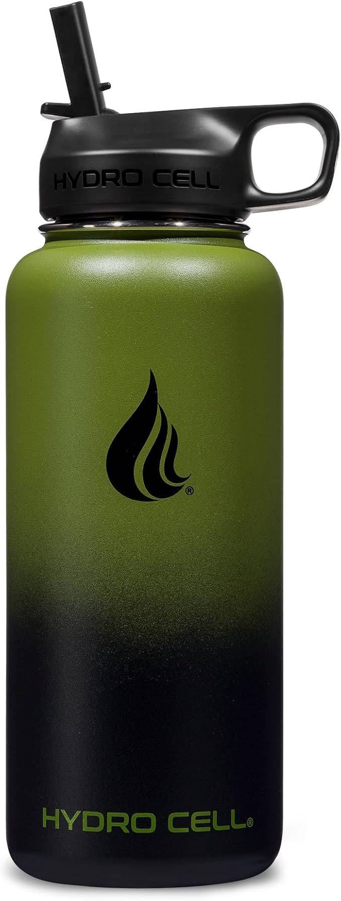 HYDRO CELL Stainless Steel Insulated Water Bottle with Straw - For Cold & Hot Drinks - Metal Vacuum Flask with Screw Cap and Modern Leakproof Sport Thermos for Adults (Army/Black 32oz)