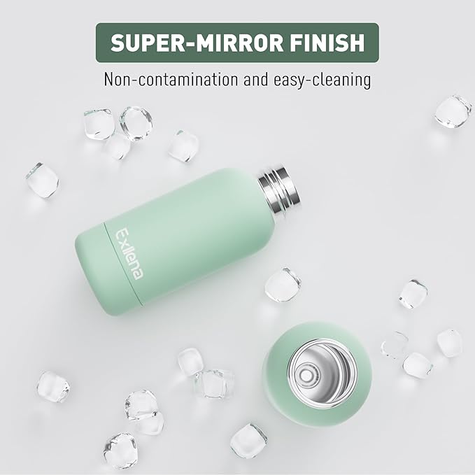 Small Water Bottle 12oz with Clip, Double Wall Stainless Steel Vacuum Small Insulated Water Bottle Keeps Drinks Cold 24 Hrs/Hot 12 Hrs for Kids Handbag School BPA Free (Mint)