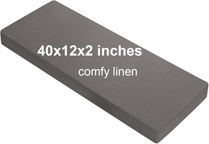 40x12x2 Linen Bench Cushion, Strengthen Breathable Indoor Seat Cushions, High-Density Bench Pad with Anti-Slip Bottom, Indoor Cushion for Bay Window Porch Furniture - Grey
