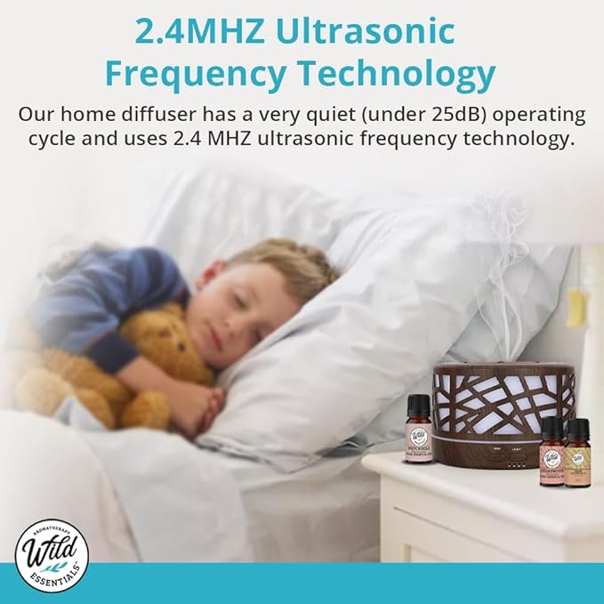 Wild Essentials 700ml Designer Large Room Essential Oil Diffuser, 5 in 1 Ultrasonic Aromatherapy Vaporizer Cool Mist Humidifier, Home, Office, Bedroom, Timer, Auto-Off, 7 Color LED (Wood and White)