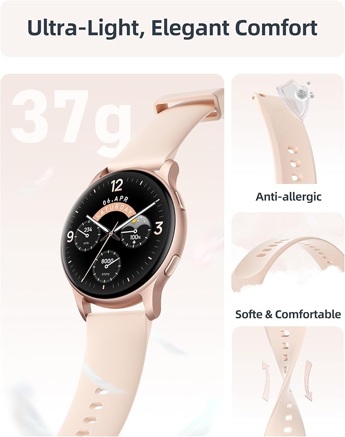 Parsonver Smart Watch, 5ATM Waterproof Swimming Watch, Smartwatch for Women with Bluetooth Calls, Fitness Tracker Heart Rate Sleep Monitor, Pedometer, 100+ Sports Modes for Android & iPhone, Rose Gold