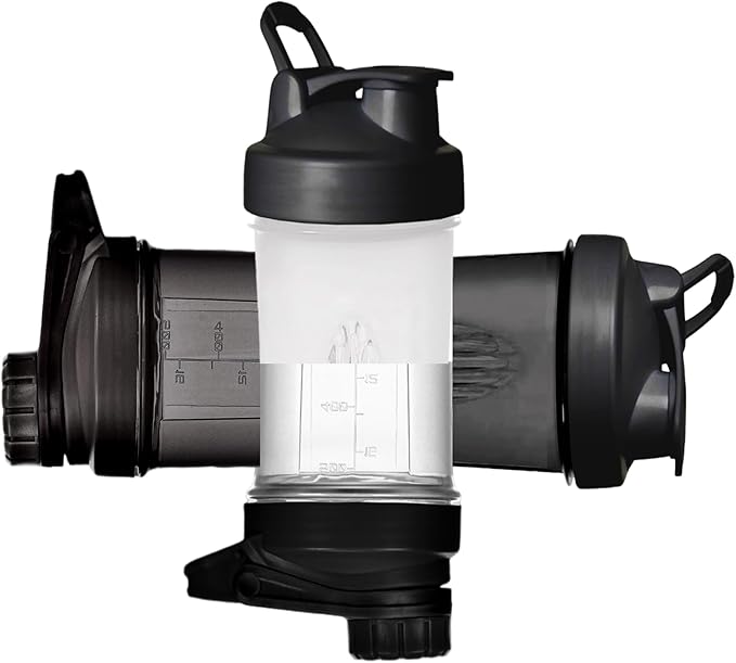 Shaker Bottle in Dark Black w. Stylish Mechanic Design (Twist Cap Lockable Anti-Leaking Fixed w. Slim Arm,Large Moden Loop),Strong Body Anti-Drop,Hard 1.77" Non-Metal Mixer Ball,BPA Free,16 OZ/ 500 ML