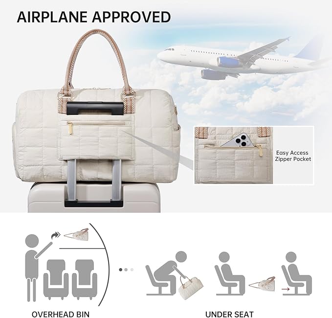 Duffle Bag for Travel, Weekender Bag with Shoe Compartment, Carry On Overnight Bag for Women with Toiletry Bag, Gym Bag with Wet Pocket, Hospital Bags for Labor and Delivery Beige