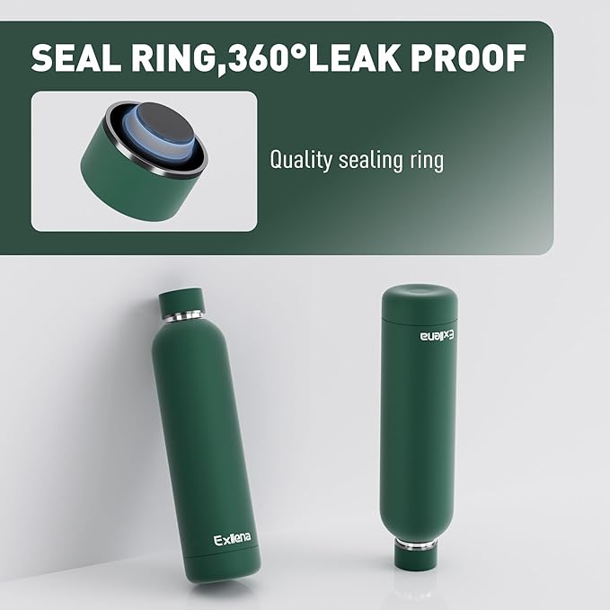 Slim Insulated Water Bottles for Travel 32oz with Clip, Double Wall Vacuum Stainless Steel Water Bottle Keeps Drinks Cold 24 Hrs/Hot 12 Hrs, 100% Leakproof, BPA Free(Emerald Green)