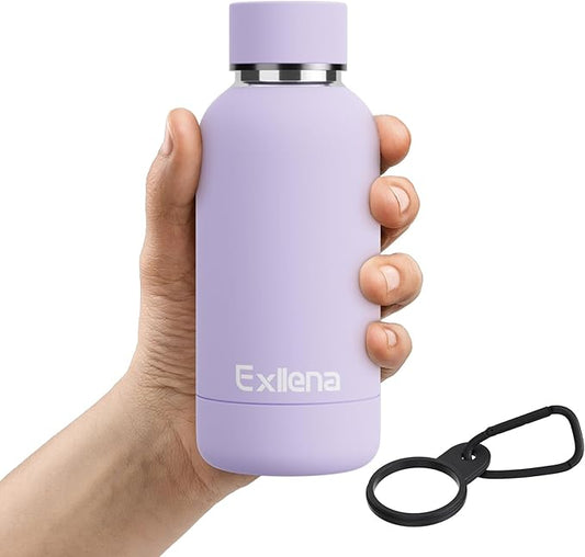 Small Water Bottle 12oz with Clip, Double Wall Stainless Steel Vacuum Small Insulated Water Bottle Keeps Drinks Cold 24 Hrs/Hot 12 Hrs for Kids Handbag School BPA Free (Purple)