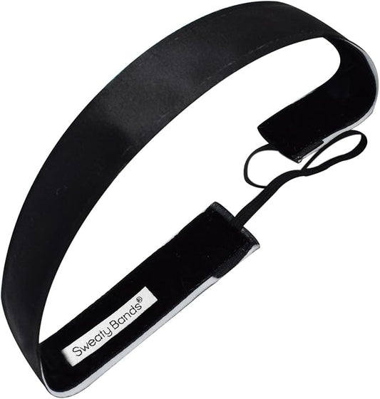 Sweaty Bands Womens Girls Headband - Non-Slip Velvet-Lined Exercise Hairband - Wicked Black 1-Inch