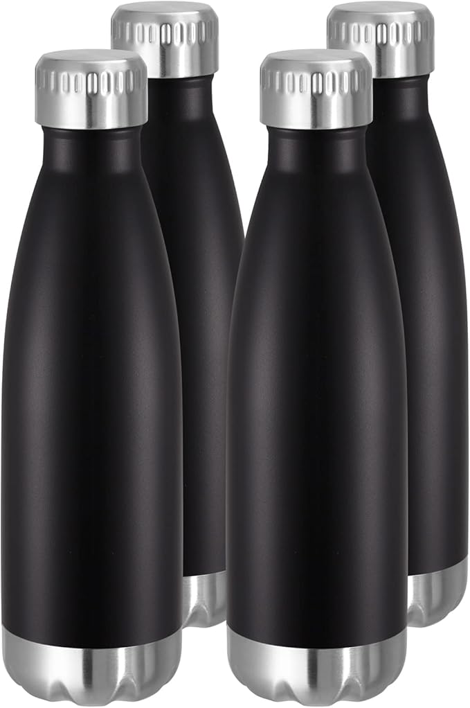 VEGOND 17oz Stainless Steel Water Bottles Bulk, Reusable Metal Sports Water Bottle Keeps Drink Hot and Cold, BPA Free Double Wall Vacuum Cola Shape Insulated Water Bottles for Camping Gym, 4 Pack