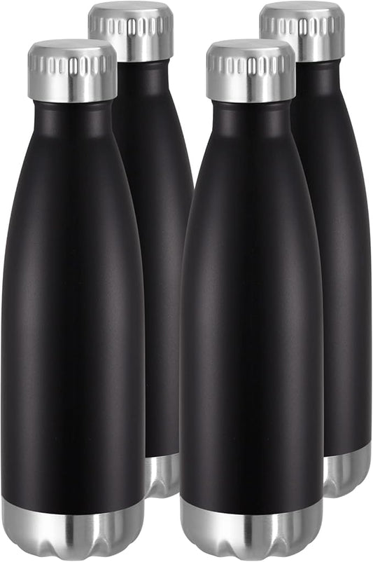 VEGOND 17oz Stainless Steel Water Bottles Bulk, Reusable Metal Sports Water Bottle Keeps Drink Hot and Cold, BPA Free Double Wall Vacuum Cola Shape Insulated Water Bottles for Camping Gym, 4 Pack