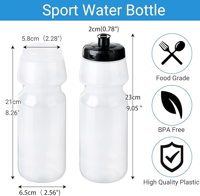 6 Pack 25 oz Sports Water Bottles Sports and Fitness Squeeze Water Bottles BPA Free come with 8 pcs Chalk Labels, 1 Pen(Dishwisher Safe)