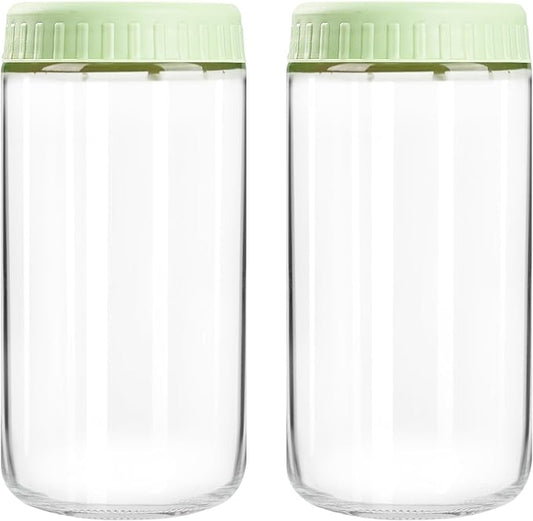 Overnight Oats Containers with Lids, 24oz Glass Jars with Lids 2 pcs, Light Green, Wide Mouth Mason jars for Salad, Yogurt, Snacks, Meal Prep