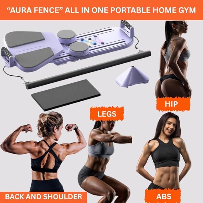 Foldable 5-in-1 Portable Pilates Board - at-Home Pilates Kit with Resistance Bands - Portable Pilates Reformer Sliding Fitness Platform for Abs, Core, Thighs & Full-Body Training (330 lb Capacity)