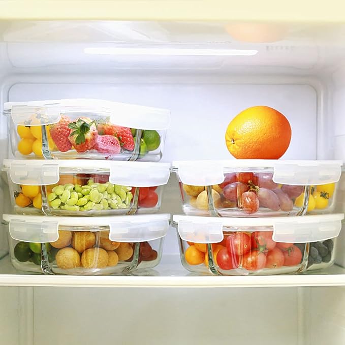 DAS TRUST 3 Pack Bento Box Glass Meal Prep Containers - 3 Compartment Glass Food Storage Containers with Lids - Lunch Box Meal Prep Bowls - Oven Safe