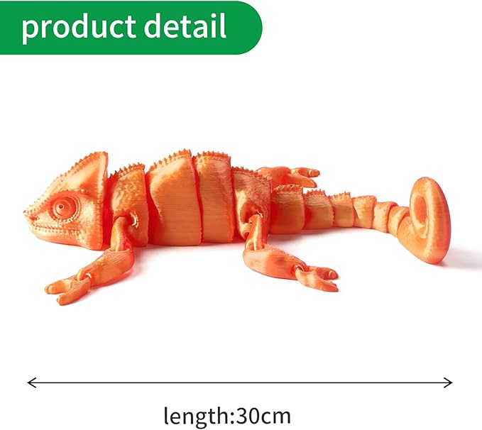 3D Printed Articulated Chameleon Fidget Toy - 12Inch PLA Flexible 3D Lizard Figurine with Movable Joints, Stress Relief Desk Decor & Unique Gift for Reptile Lovers, Kids & Adults