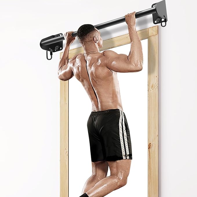 SELEWARE Wall Mounted Pull Up Bar, Heavy Duty Chin Up Bar for Doorway, Multifunctional Home Gym Workout Equipment with Resistance Band Hooks, Supports Up to 440 lbs