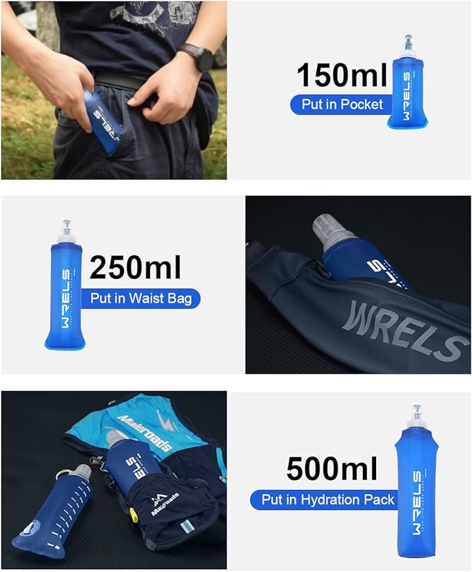 Folding Soft Flask Portable Collapsible Running Lightweight Water Bottle for Outdoor Sports,Travel with Mouthpeice Cover