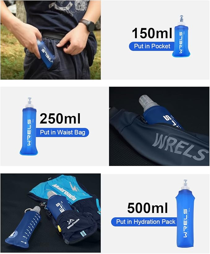 Folding Soft Flask Portable Collapsible Running Lightweight Water Bottle for Outdoor Sports,Travel with Mouthpeice Cover