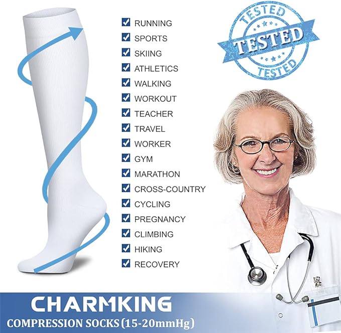 CHARMKING Compression Socks for Women & Men Circulation (8 Pairs) 15-20 mmHg is Best Support for Athletic Running,Hiking