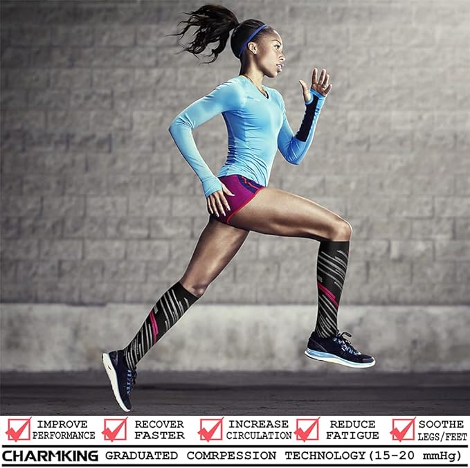 CHARMKING Compression Socks for Women & Men Circulation (8 Pairs) 15-20 mmHg is Best Support for Athletic Running,Hiking