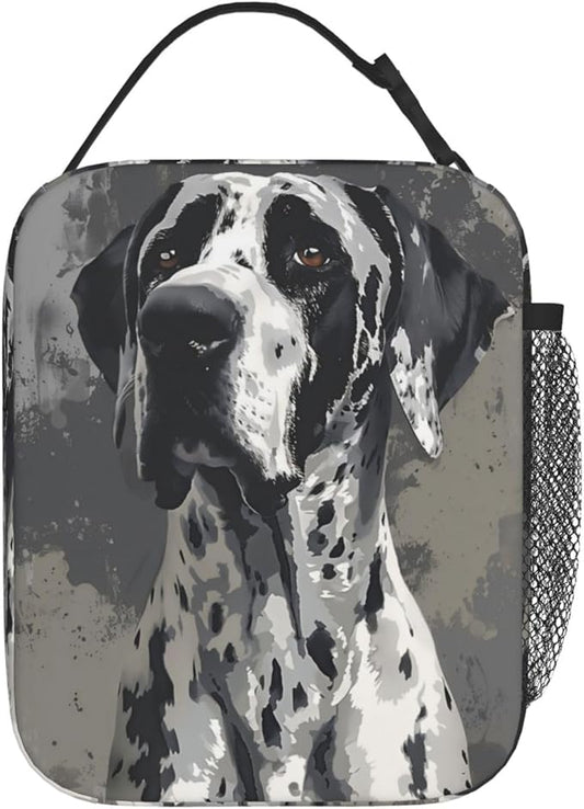 Great Dane Portrait Insulated Lunch Box, Reusable Thermal Lunchbox with Black and White Artistic Dog, Portable Handbags for Office, Beach, Camping, Road Trip, Hiking, Gifts for Pet Lovers