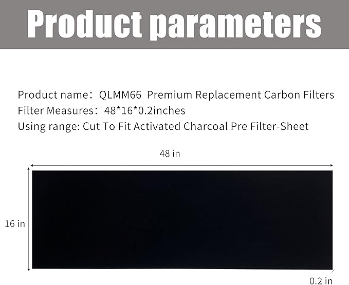 Carbon Fabric Filter - 16" x 48" x 0.2" Activated Charcoal HEPA AC Vent Filter - 1 Pack