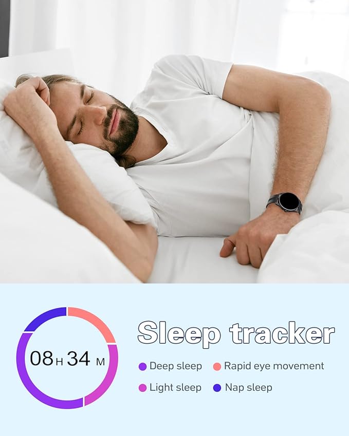 HUAKUA Smart Watches for Women Men (Answer/Make Calls) Compatible with iPhone/Android Phones, Round Smartwatch Digital Watch Fitness Tracker with Heart Rate Monitor Sleep Tracker Waterproof Black