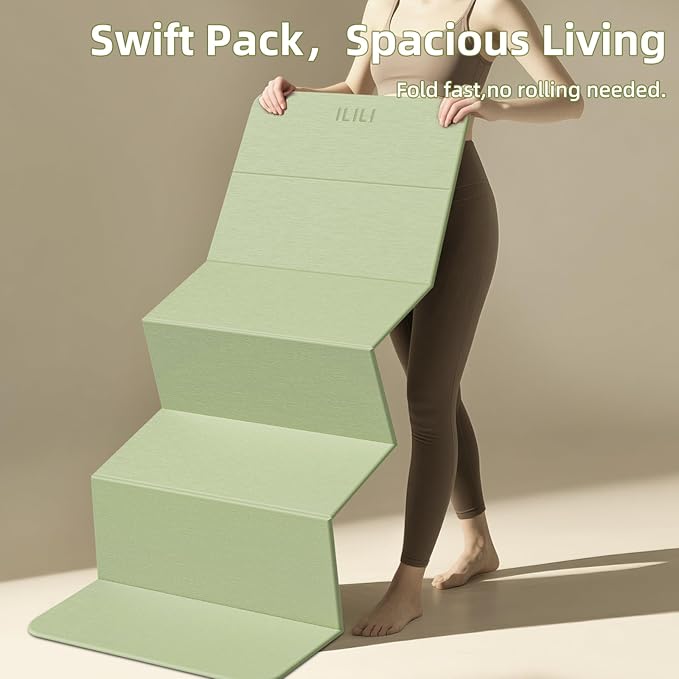 ILILI Foldable Yoga Mat, 10mm Thick, TPE Material, Extra Long 75"L x 26"W, Soft and Comfortable Folding Mat 0.4 Inches, Easy to Carry and Store, 190*66cm Portable Multi-Functional Use for Yoga, Home Exercise & Outdoor