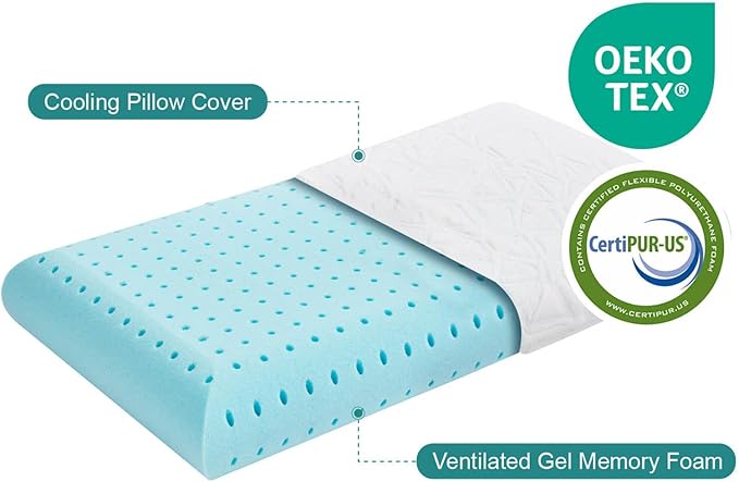 Cooling Memory Foam Pillows for Sleeping, Cooling Gel Pillow for Hot Sleepers, Bed Pillow for Side, Back and Stomach Sleepers, Luxury Firm Gel Pillow for Neck Pain Relief