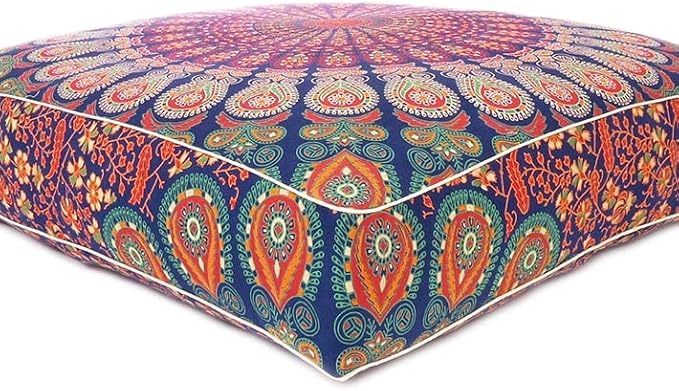 Eyes of India - Mandala Floor Pillow Cover Meditation Cushion Seating Throw Hippie Round Colorful Decorative Bohemian Indian Pouf Ottoman Handmade Cover ONLY (Dark Blue-2, 35" x 35")