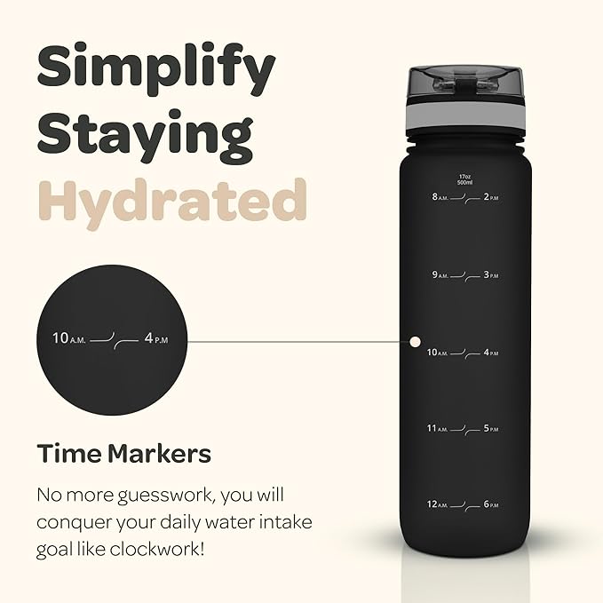 Hydracy Water Bottle with Time Marker -Large BPA Free Water Bottle & No Sweat Sleeve -Leak Proof Gym Bottle with Fruit Infuser Strainer & Times to Drink -Ideal for Fitness Sports & Outdoors