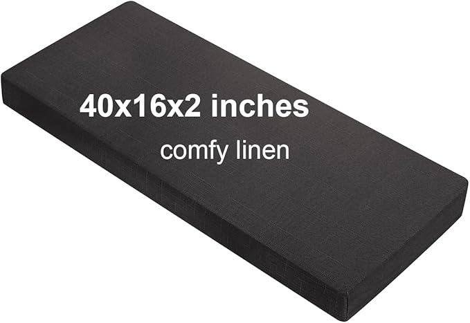 40x16x2 Linen Bench Cushion, Strengthen Breathable Indoor Seat Cushions, High-Density Bench Pad with Anti-Slip Bottom, Indoor Cushion for Bay Window Porch Furniture - Black