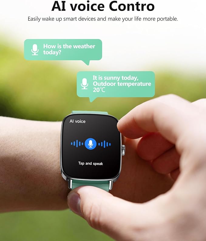2025 Smart Watches for Men Women, 1.85" AI Voice Smartwatch, 24/7 Heart Rate Monitor, Stress/SpO2/Sleep Tracker, IP68 Waterproof, Weather, 100+ Sports Fitness Tracker for Android iOS Green