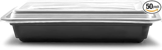 Smygoods Meal Prep Containers 28oz Plastic Take-Out Container with Lids for Food Storage, Bento Box for Lunch, Leak-Proof, BPA-Free, Reusable Or Disposable, Microwave Safe (50 Pack, 28oz)