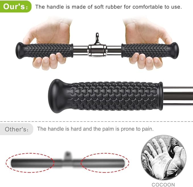 SELEWARE Rotating Straight Bar Cable Machines Attachments for Gym, Pull Down Bar Press Down Bar with Non-Slip Rubber Handle, Universal Attachment for Cable Machines
