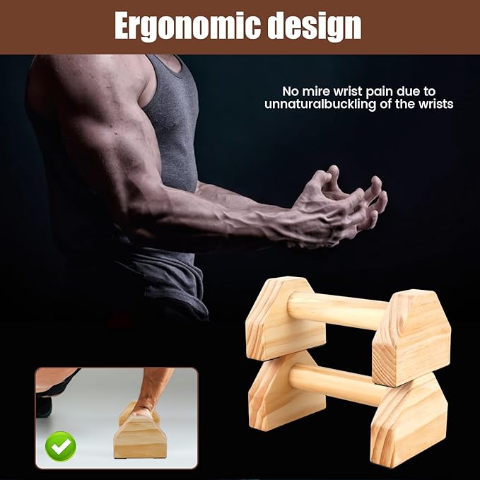 Wooden Push-up Bars, Pushup Stands, Push up Bracket, Push-Up Frame with Ergonomic Handle, Non-slip Base Home Workout Equipment, Push up Bracket Board Parallettes for Indoor Fitness Training